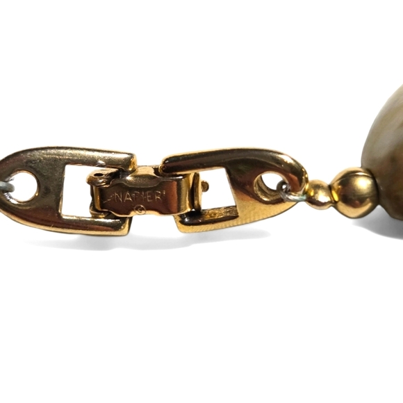 Napier Signed Vintage Faux Lucite Marbled Earth Tone Gold Beaded Necklace - Picture 2 of 3